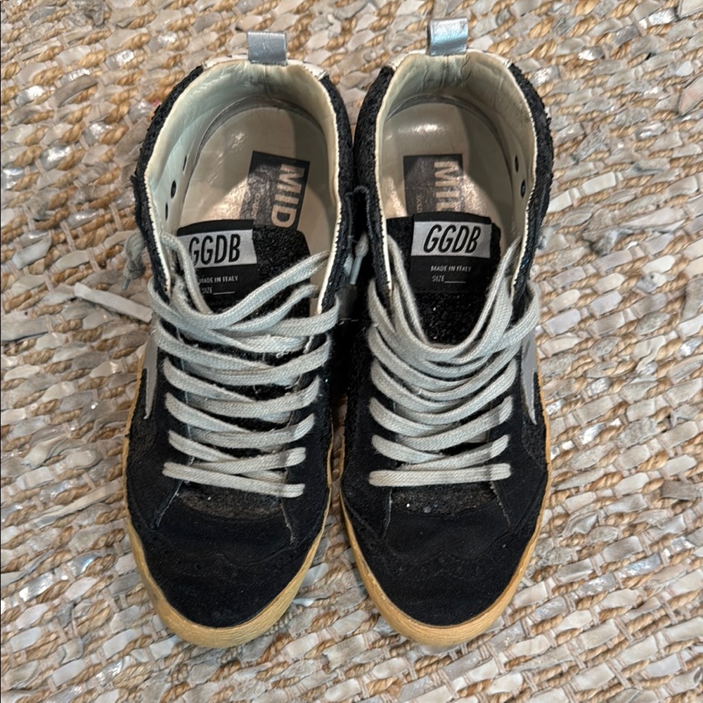 Golden Goose Black Glitter Mid/Star Sneakers
